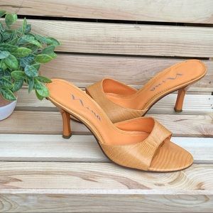 Nina Orange Leather Snakeskin Heels